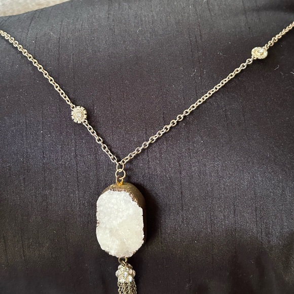 White Crystal Geode Necklace Longer Length - Picture 2 of 5